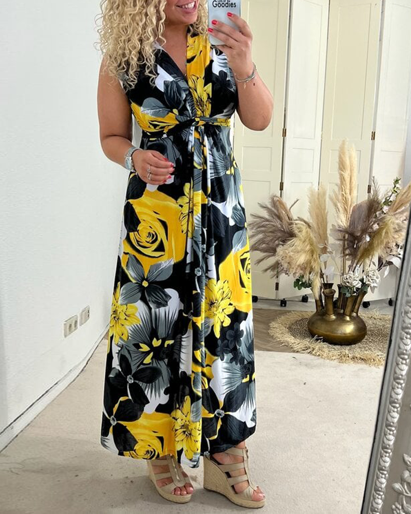 Svea | Ärmfri Plisserad Klänning med Blommönster