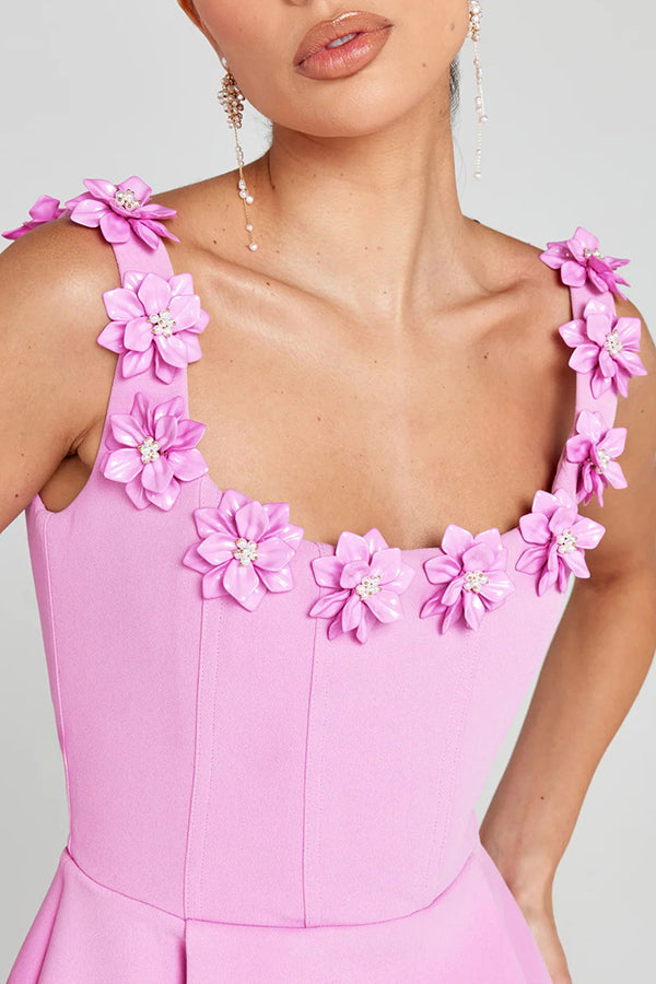 Cindy | Feminine Mini Dress with Floral Embellishments