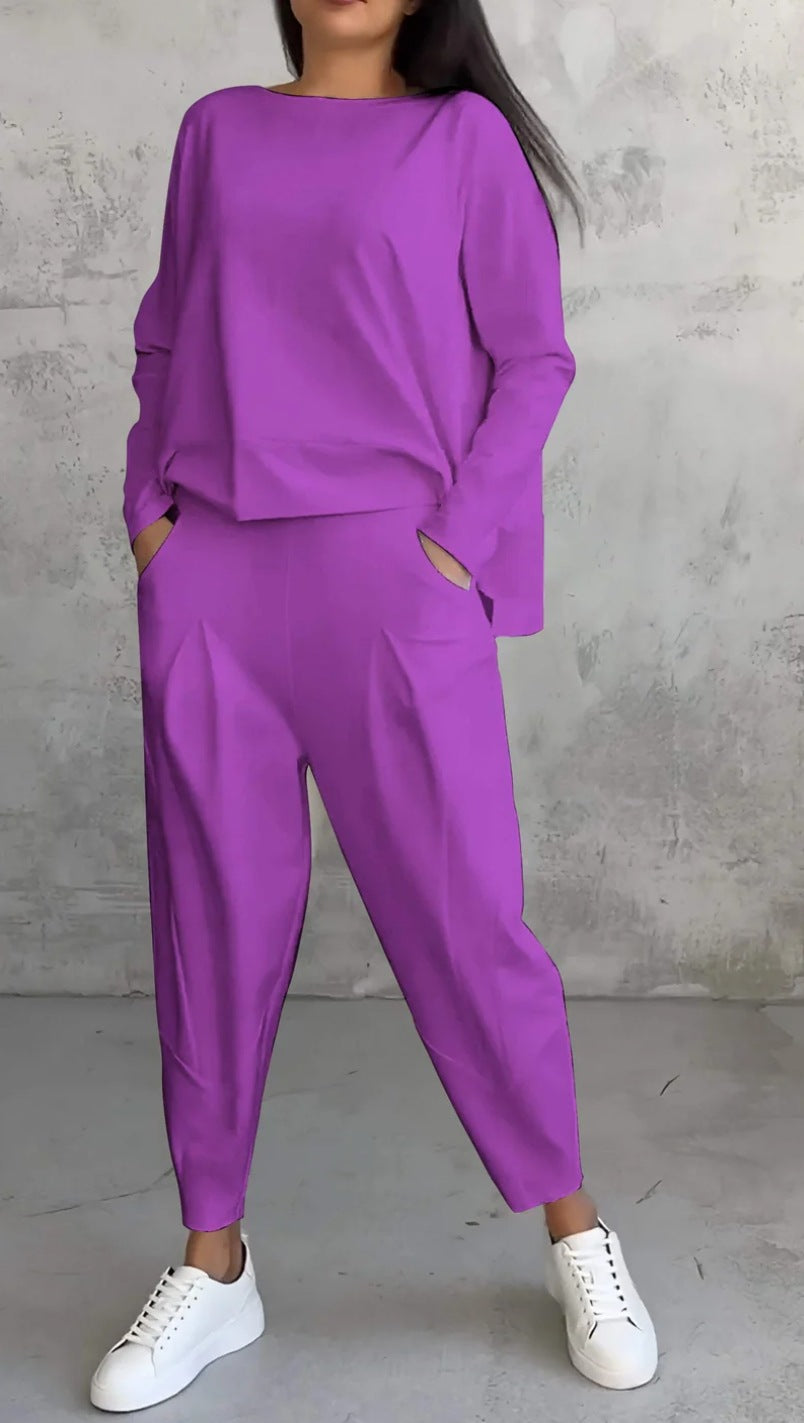 Aurora – Elegant Casual Damdräkt med Blus och Bekväma Byxor