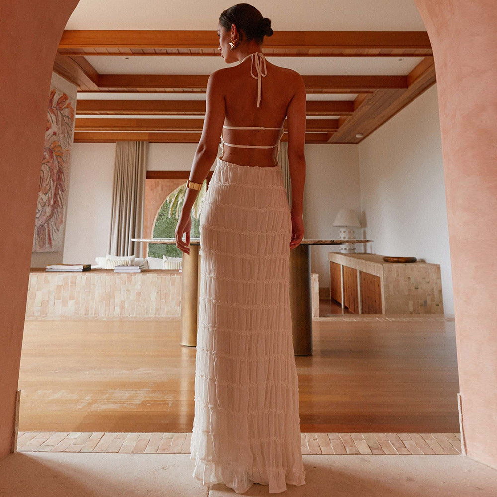 Caroline | Textured Halterneck Maxi Dress