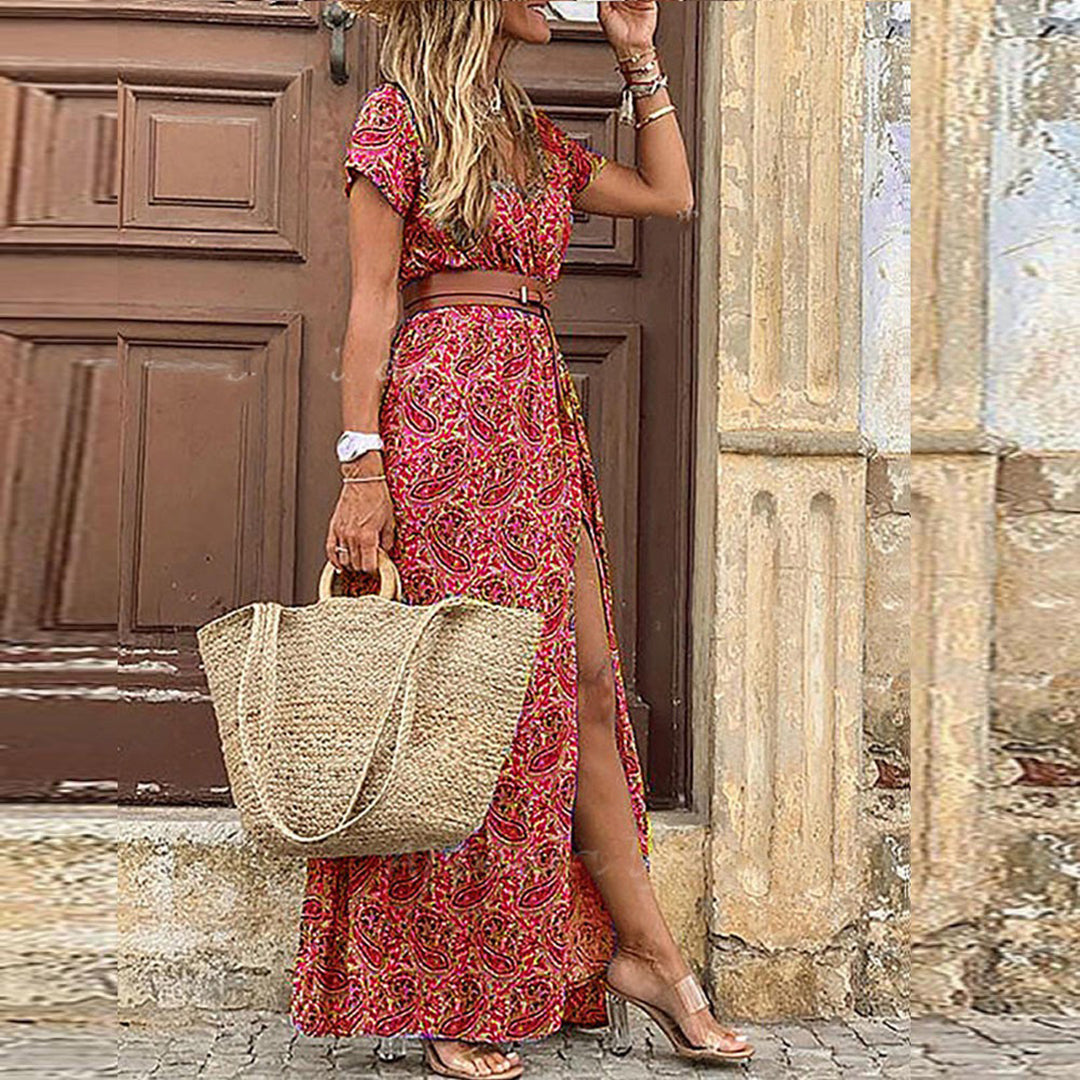 Liora | Maxi Ibiza Klänning i Bohemisk Stil + GRATIS Bälte