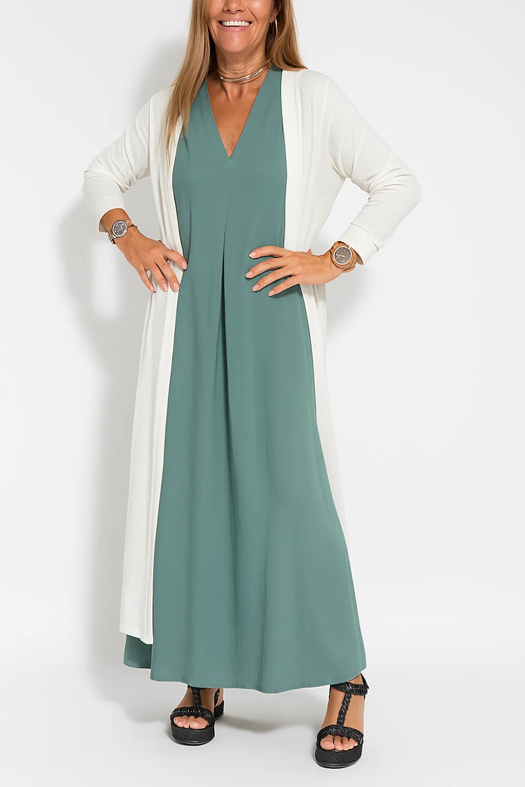 Carmela | Elegant lång klänning med matchande kofta