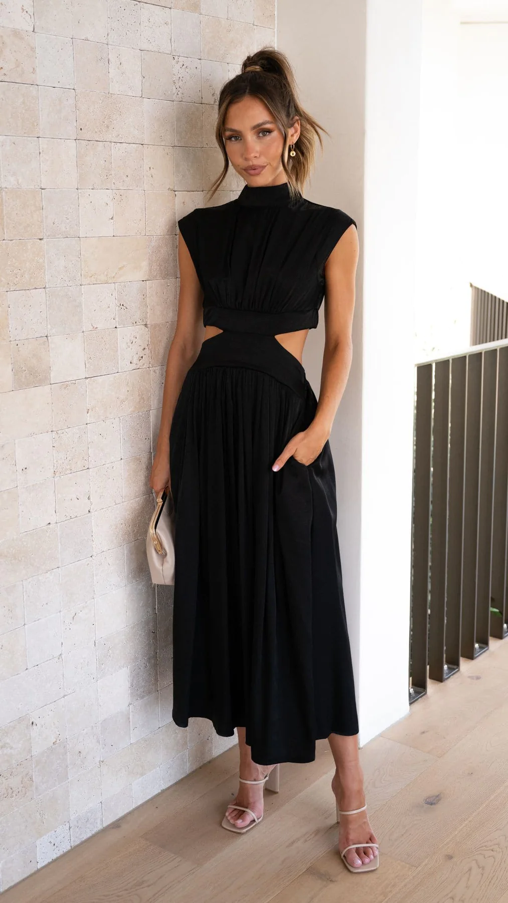 Quincy | Midi Dress with Cut-Outs and Pockets