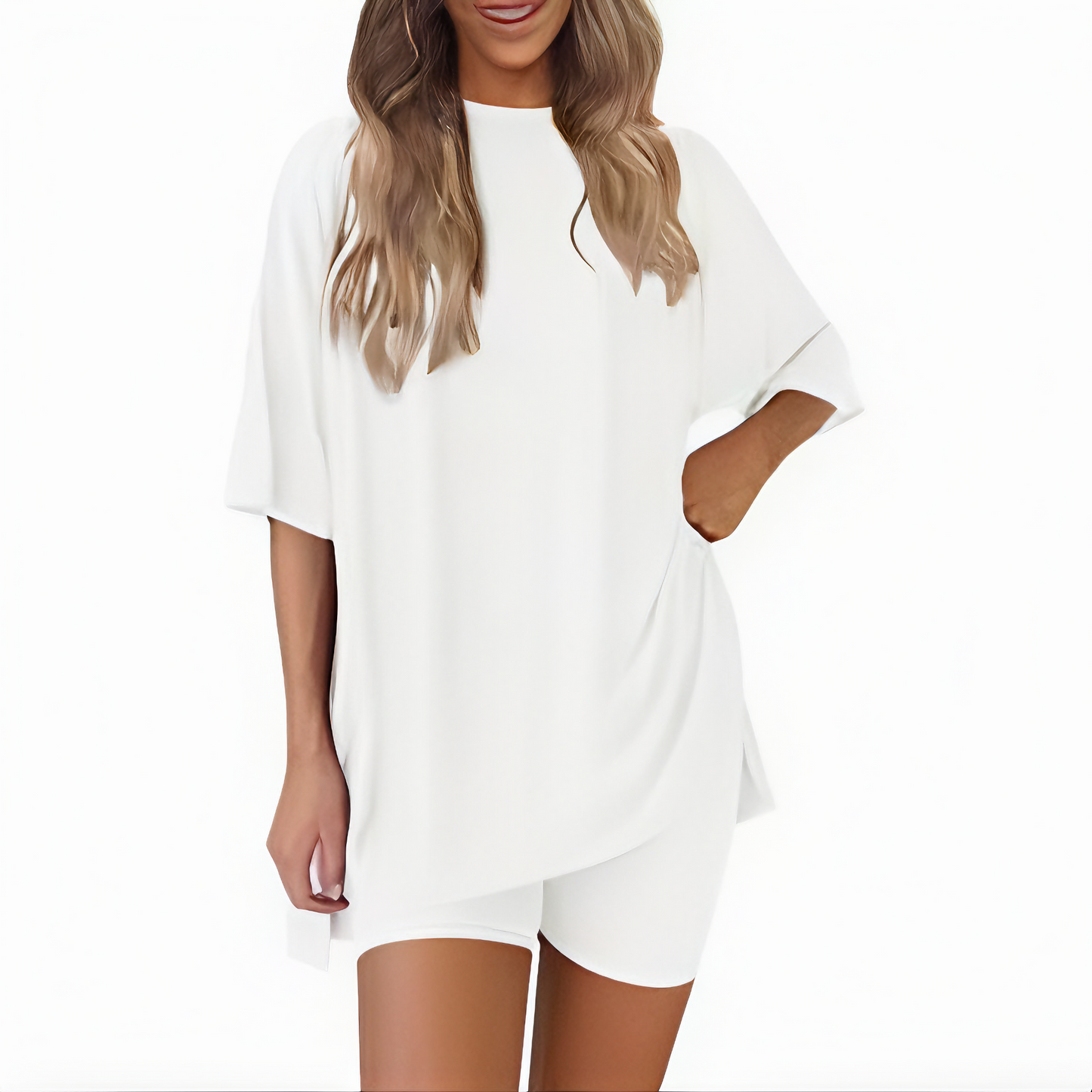 Freja | Avslappnad Tvådelad Lounge Set med Korta Ärmar & Shorts