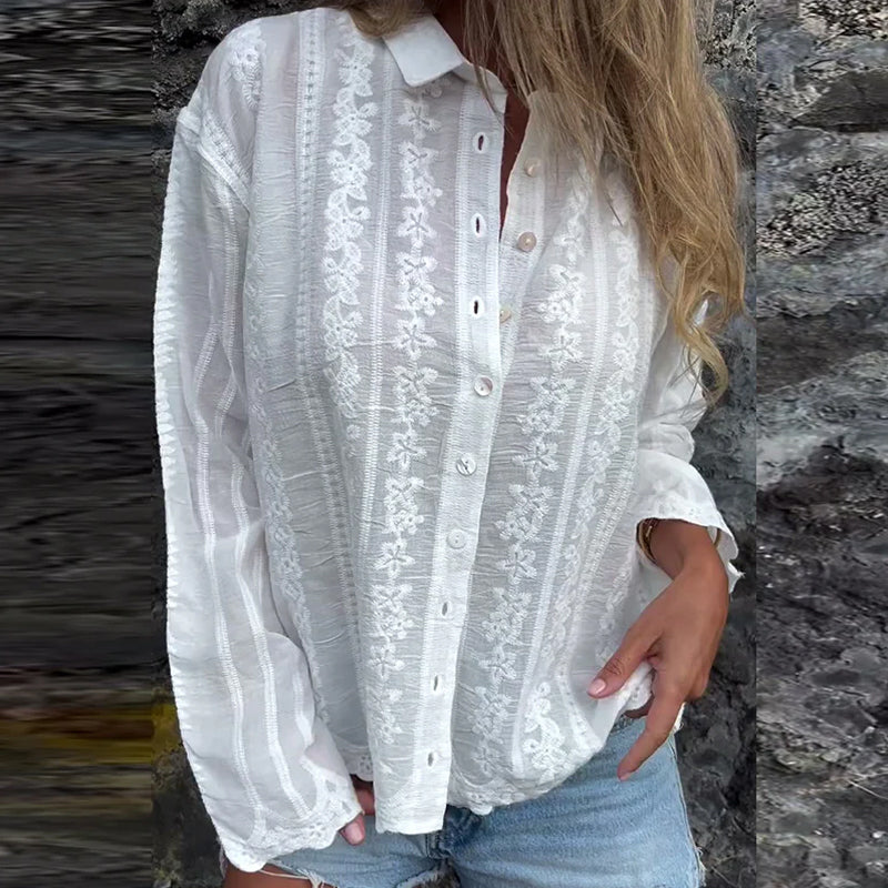 Skjorta Broderad Hålig Polo Krage Avslappnad
