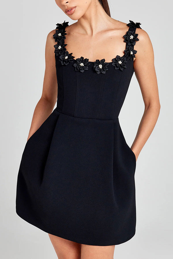 Cindy | Feminine Mini Dress with Floral Embellishments