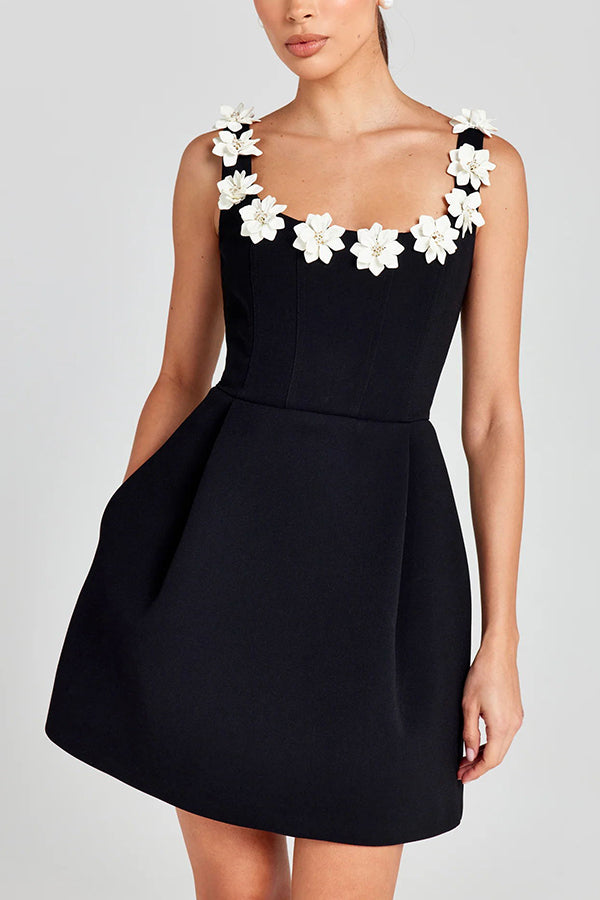 Cindy | Feminine Mini Dress with Floral Embellishments