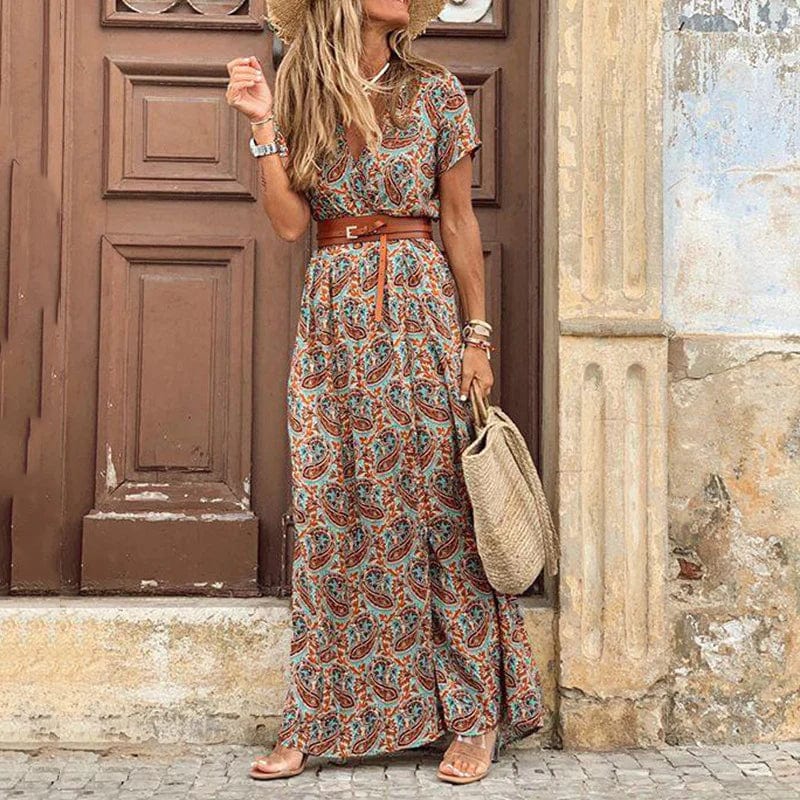 Liora | Maxi Ibiza Klänning i Bohemisk Stil + GRATIS Bälte