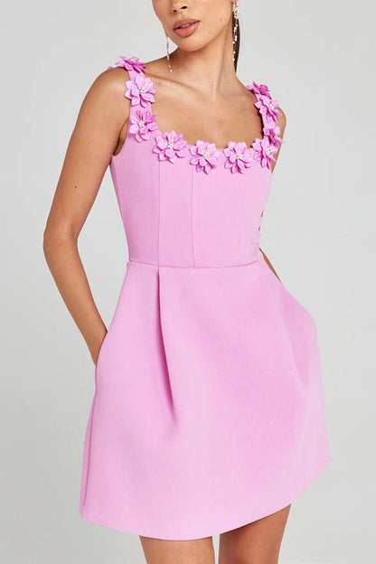 Cindy | Feminine Mini Dress with Floral Embellishments