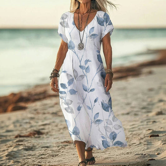 Elin™ – Ledig klänning med bladtryck