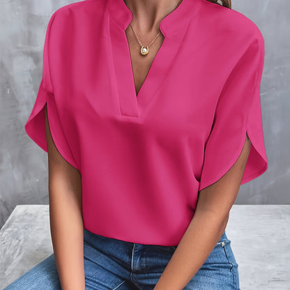 Mieke™ - Enfärgad blus med V-ringning