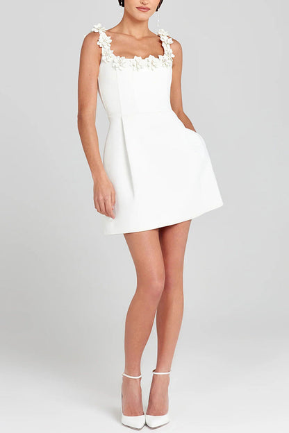 Cindy | Feminine Mini Dress with Floral Embellishments