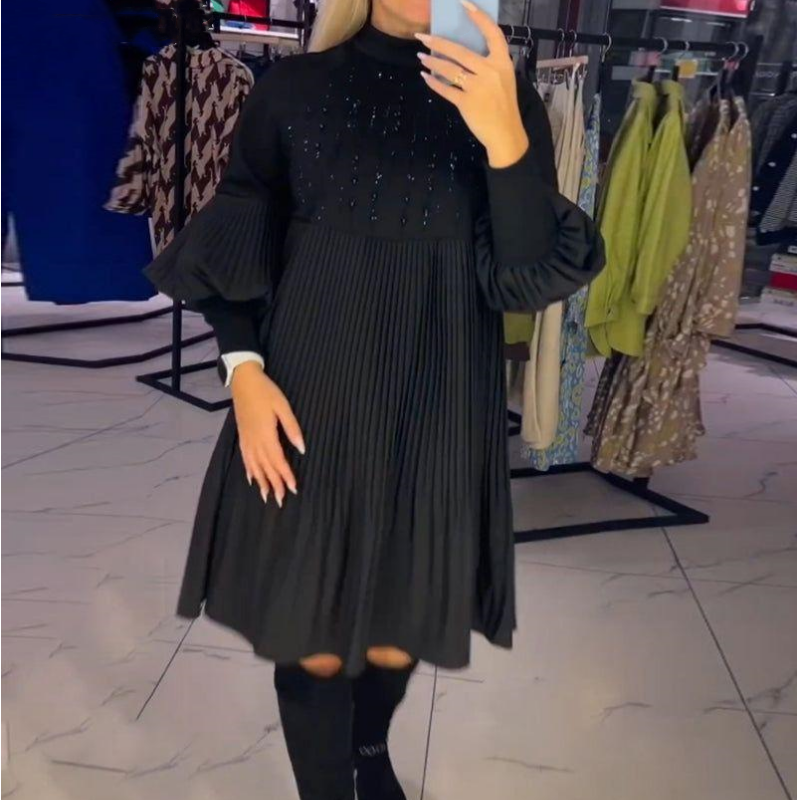 Marlene | Plus-Size Klänning med Ståkrage och Ballongärmar